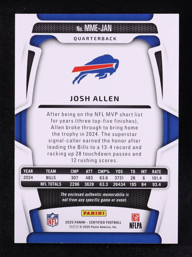 Josh Allen 2025 Certified Materials Mirror Purple Etch #13 #17/40 at PristineAuction.com Josh Allen 2025 Certified Materials Mirror Purple Etch #13 #17/40 at PristineAuction.com