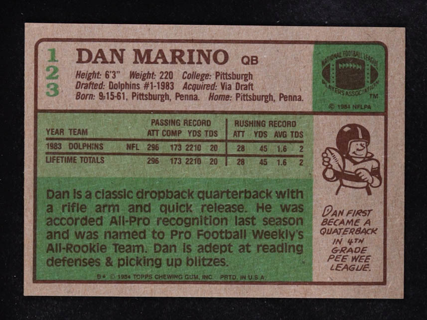 Dan Marino 1984 Topps #123 PB RC at PristineAuction.com Dan Marino 1984 Topps #123 PB RC at PristineAuction.com