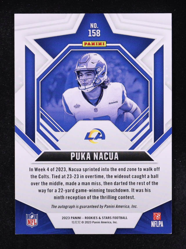 Puka Nacua 2023 Rookies and Stars Signatures Longevity #158 RC #25/299 at PristineAuction.com Puka Nacua 2023 Rookies and Stars Signatures Longevity #158 RC #25/299 at PristineAuction.com