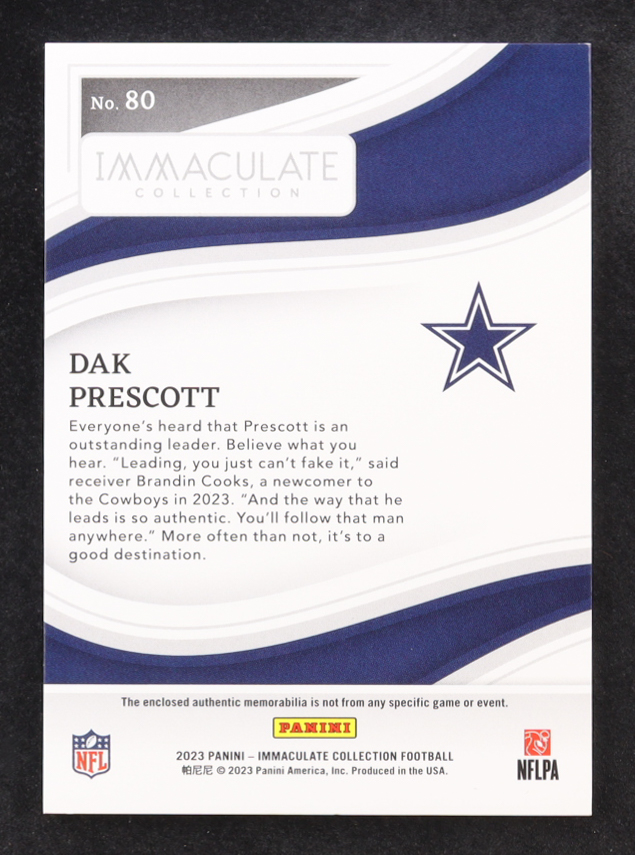 Dak Prescott 2023 Immaculate Collection Emerald #80 #12/23 JSY at PristineAuction.com Dak Prescott 2023 Immaculate Collection Emerald #80 #12/23 JSY at PristineAuction.com