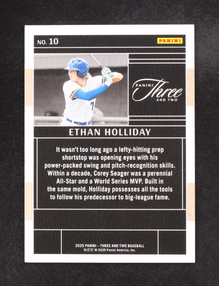 Ethan Holliday 2025 Panini Three And Two #10 RC #34/99 at PristineAuction.com Ethan Holliday 2025 Panini Three And Two #10 RC #34/99 at PristineAuction.com