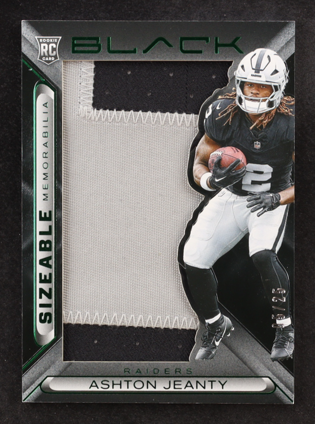 Ashton Jeanty 2025 Panini Black Sizeable Rookie Memorabilia Emerald #20 #05/25 RC at PristineAuction.com Ashton Jeanty 2025 Panini Black Sizeable Rookie Memorabilia Emerald #20 #05/25 RC at PristineAuction.com