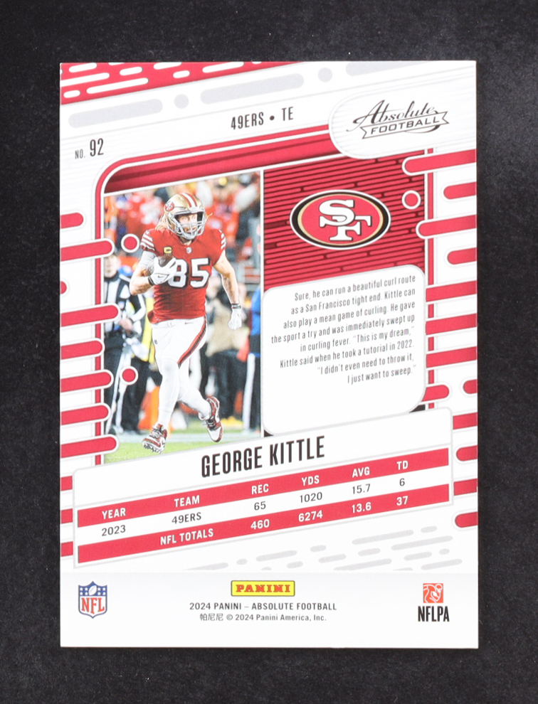 George Kittle 2024 Panini Absolute Spectrum Red #92 #124/125 at PristineAuction.com George Kittle 2024 Panini Absolute Spectrum Red #92 #124/125 at PristineAuction.com