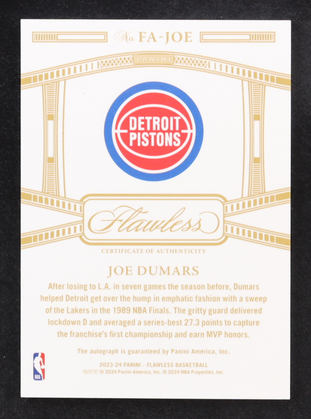 Joe Dumars 2023-24 Panini Flawless Flawless Achievements Signatures Ruby #16 #09/15 at PristineAuction.com Joe Dumars 2023-24 Panini Flawless Flawless Achievements Signatures Ruby #16 #09/15 at PristineAuction.com