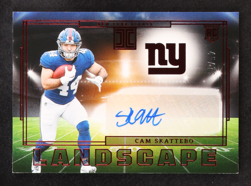Cam Skattebo 2025 Panini Impeccable Rookie Landscape Autographs Red #2 #45/75 RC at PristineAuction.com Cam Skattebo 2025 Panini Impeccable Rookie Landscape Autographs Red #2 #45/75 RC at PristineAuction.com