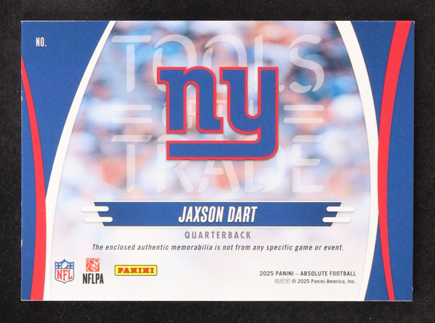 Jaxson Dart 2025 Absolute Tools of the Trade Quad #10 #65/99 RC at PristineAuction.com Jaxson Dart 2025 Absolute Tools of the Trade Quad #10 #65/99 RC at PristineAuction.com