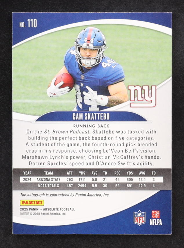 Cam Skattebo 2025 Absolute Signatures Spectrum #110 #116/299 RC at PristineAuction.com Cam Skattebo 2025 Absolute Signatures Spectrum #110 #116/299 RC at PristineAuction.com