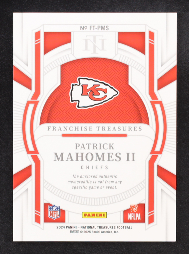 Patrick Mahomes II 2024 Panini National Treasures Franchise Treasures #10 #14/49 at PristineAuction.com Patrick Mahomes II 2024 Panini National Treasures Franchise Treasures #10 #14/49 at PristineAuction.com