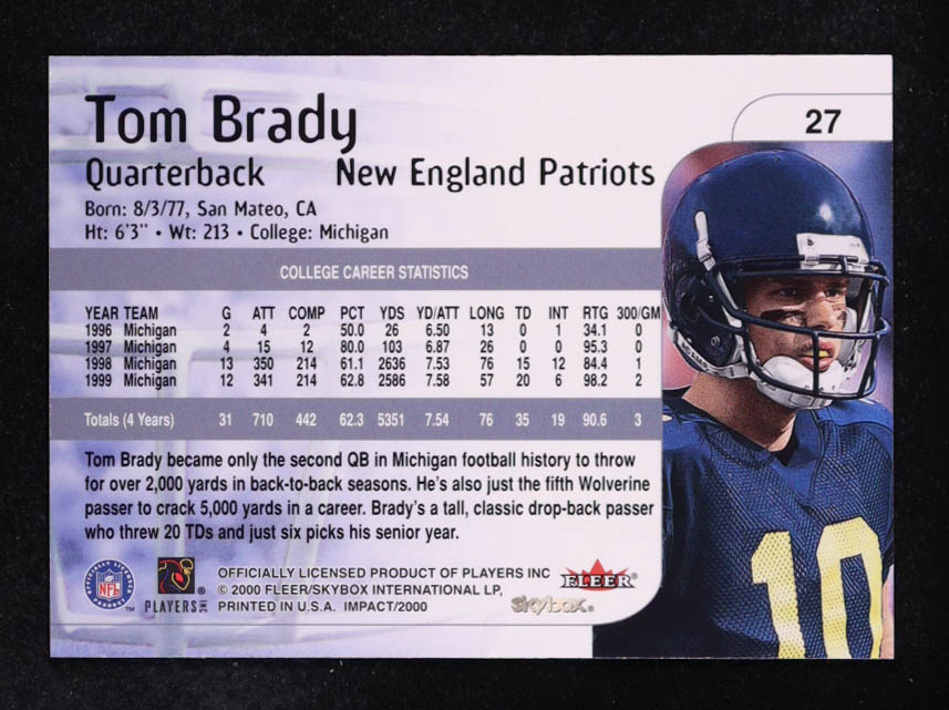 Tom Brady 2000 Impact #27 RC at PristineAuction.com Tom Brady 2000 Impact #27 RC at PristineAuction.com