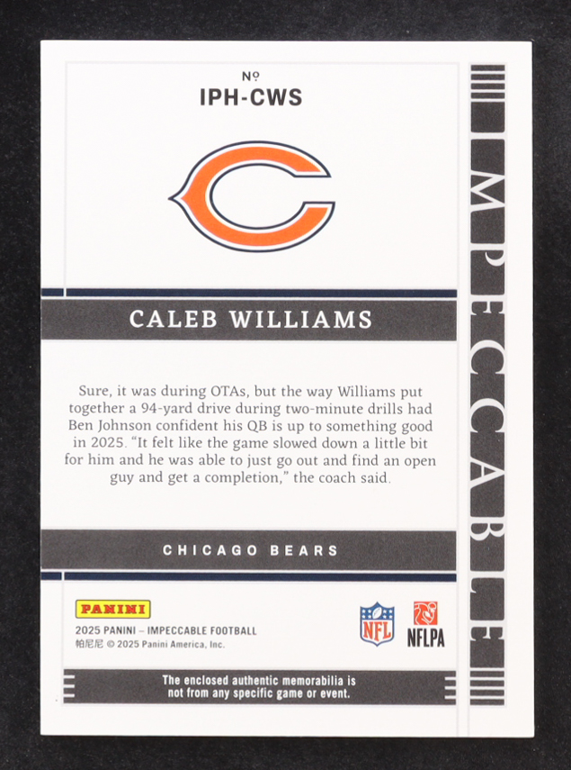 Caleb Williams 2025 Panini Impeccable Immense Patches #5 #19/49 at PristineAuction.com Caleb Williams 2025 Panini Impeccable Immense Patches #5 #19/49 at PristineAuction.com