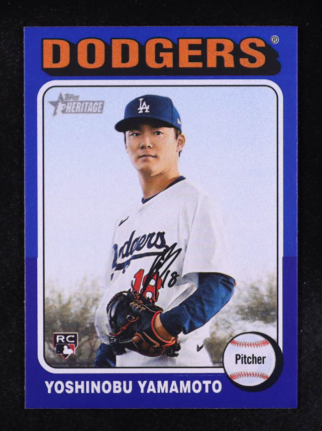 Yoshinobu Yamamoto 2024 Topps Heritage Dark Blue Border #553 RC at PristineAuction.com Yoshinobu Yamamoto 2024 Topps Heritage Dark Blue Border #553 RC at PristineAuction.com