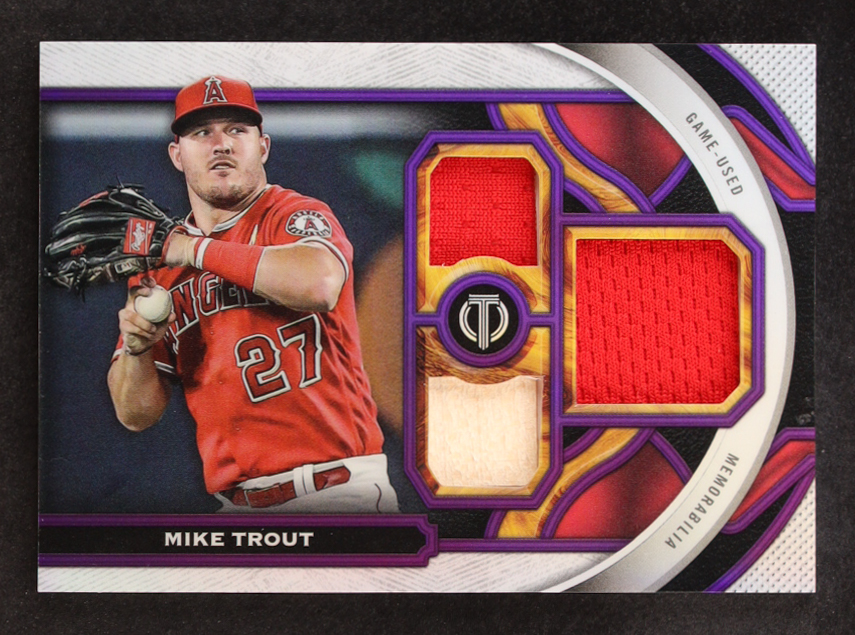 Mike Trout 2023 Topps Tribute Triple Relics Purple #TRMT #12/50 at PristineAuction.com Mike Trout 2023 Topps Tribute Triple Relics Purple #TRMT #12/50 at PristineAuction.com