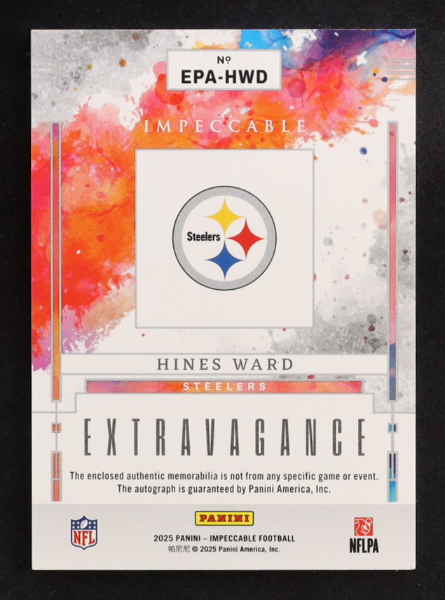 Hines Ward 2025 Panini Impeccable Extravagance Patch Autographs #16 #28/75 at PristineAuction.com Hines Ward 2025 Panini Impeccable Extravagance Patch Autographs #16 #28/75 at PristineAuction.com