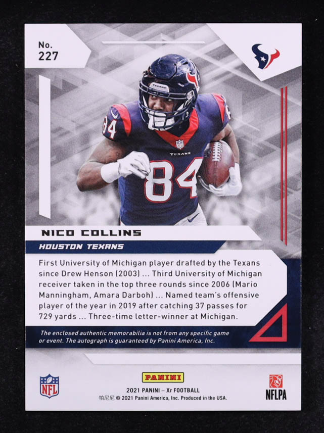 Nico Collins 2021 Panini XR #227 Jersey Autograph RC #134/199 at PristineAuction.com Nico Collins 2021 Panini XR #227 Jersey Autograph RC #134/199 at PristineAuction.com