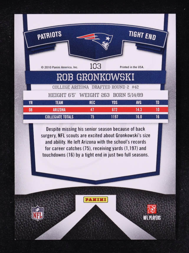 Rob Gronkowski 2010 Donruss Elite #103 RC #169/999 at PristineAuction.com Rob Gronkowski 2010 Donruss Elite #103 RC #169/999 at PristineAuction.com