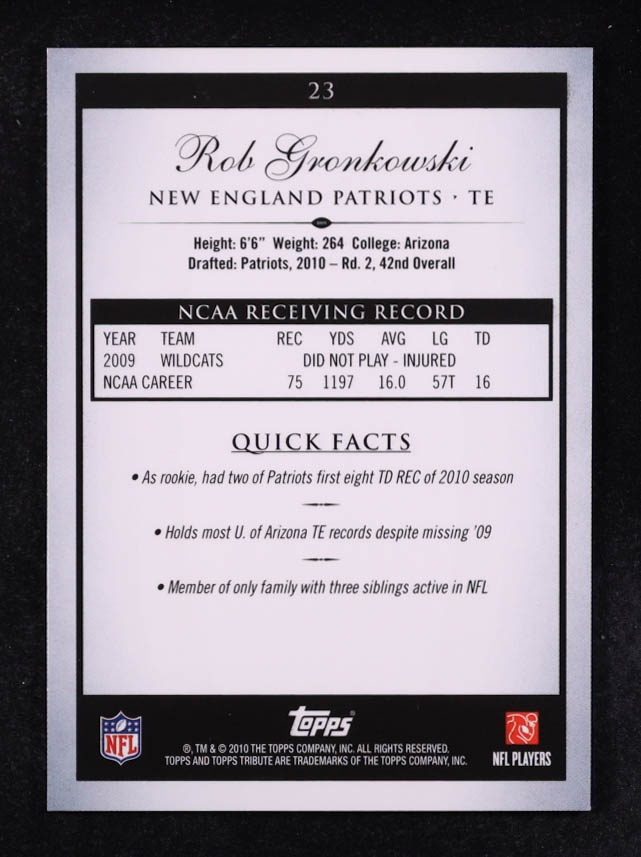 Rob Gronkowski 2010 Topps Tribute #23 RC at PristineAuction.com Rob Gronkowski 2010 Topps Tribute #23 RC at PristineAuction.com