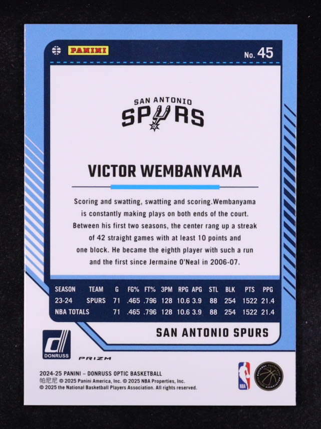 Victor Wembanyama 2024-25 Donruss Optic Green Seismic #45 at PristineAuction.com Victor Wembanyama 2024-25 Donruss Optic Green Seismic #45 at PristineAuction.com