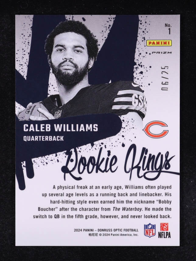 Caleb Williams 2024 Donruss Optic Rookie Kings Black Pandora #1 RC #06/25 at PristineAuction.com Caleb Williams 2024 Donruss Optic Rookie Kings Black Pandora #1 RC #06/25 at PristineAuction.com