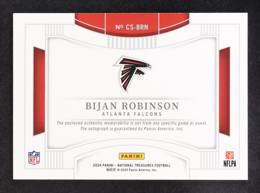 Bijan Robinson 2024 Panini National Treasures Colossal Material Signatures #7 #05/49 at PristineAuction.com Bijan Robinson 2024 Panini National Treasures Colossal Material Signatures #7 #05/49 at PristineAuction.com