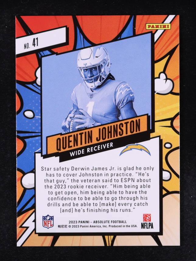 Quentin Johnston 2023 Absolute Explosive Gold #41 RC #02/10 at PristineAuction.com Quentin Johnston 2023 Absolute Explosive Gold #41 RC #02/10 at PristineAuction.com