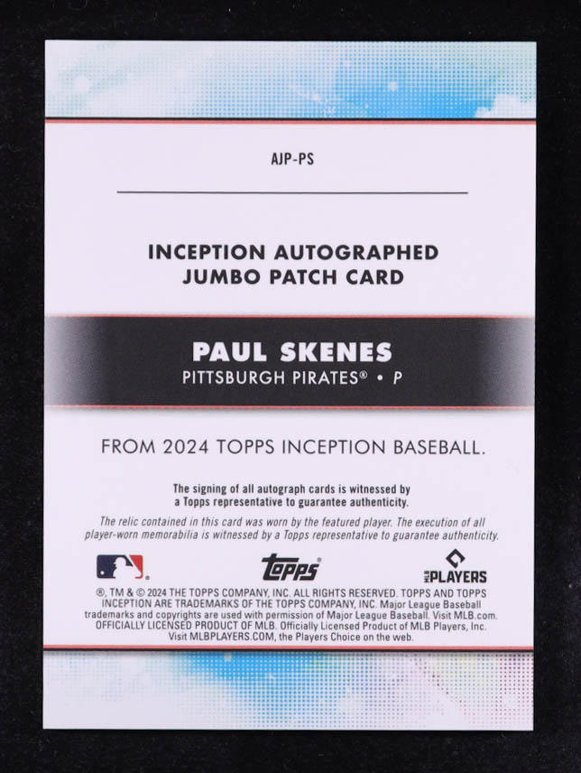 Paul Skenes 2024 Topps Inception Jumbo Patch Autographs #AJPPS RC #082/125 at PristineAuction.com Paul Skenes 2024 Topps Inception Jumbo Patch Autographs #AJPPS RC #082/125 at PristineAuction.com