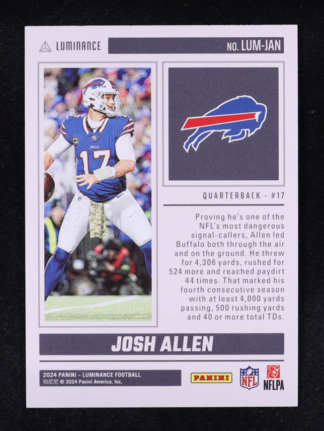 Josh Allen 2024 Panini Luminance Luminosity Black #4 #1/1 at PristineAuction.com Josh Allen 2024 Panini Luminance Luminosity Black #4 #1/1 at PristineAuction.com