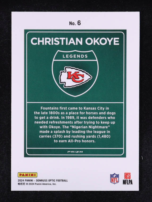 Christian Okoye 2024 Donruss Optic Downtown Legends #6 at PristineAuction.com Christian Okoye 2024 Donruss Optic Downtown Legends #6 at PristineAuction.com