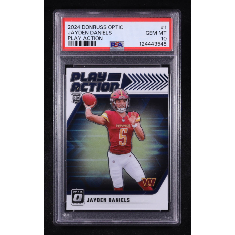 Jayden Daniels 2024 Donruss Optic Play Action #1 RC (PSA 10) at PristineAuction.com