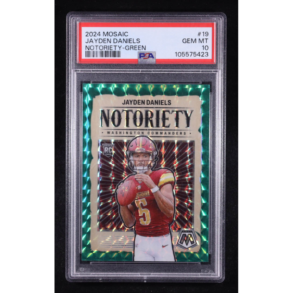 Jayden Daniels 2024 Mosaic Notoriety Green #19 RC (PSA 10) at PristineAuction.com