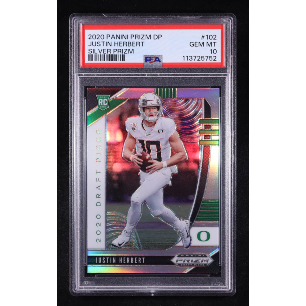 Justin Herbert 2018 Panini Prizm Draft Picks Silver Prizm #102 RC (PSA 10) at PristineAuction.com