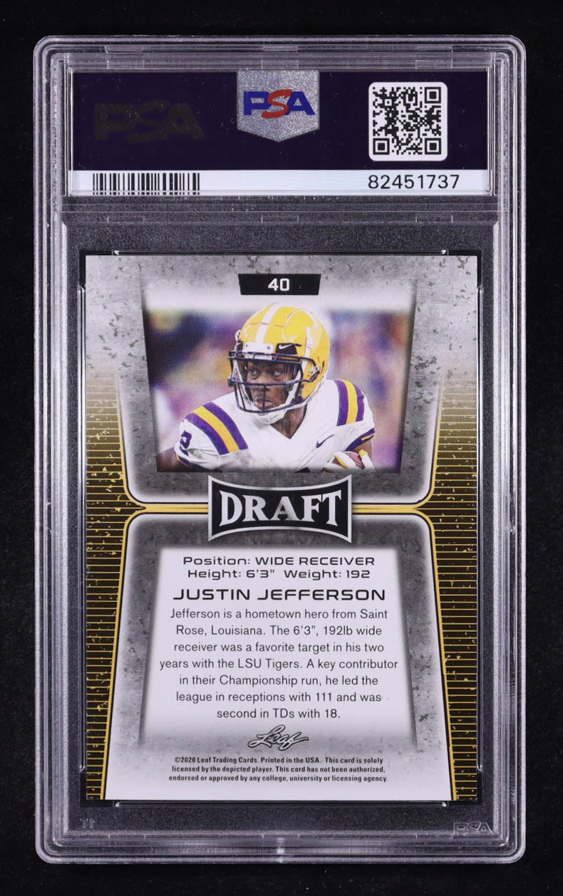 Justin Jefferson 2020 Leaf Draft #40 RC (PSA 10) at PristineAuction.com Justin Jefferson 2020 Leaf Draft #40 RC (PSA 10) at PristineAuction.com