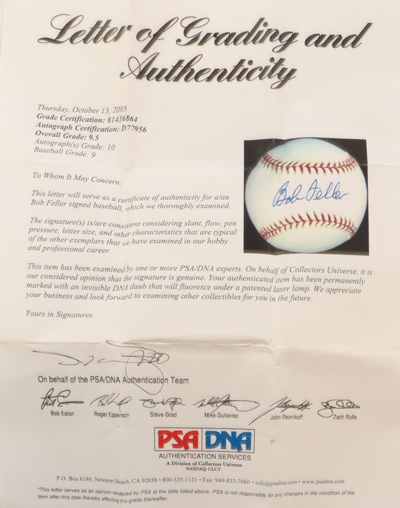 Bob Feller Signed OML Baseball (PSA 9.5) at PristineAuction.com Bob Feller Signed OML Baseball (PSA 9.5) at PristineAuction.com