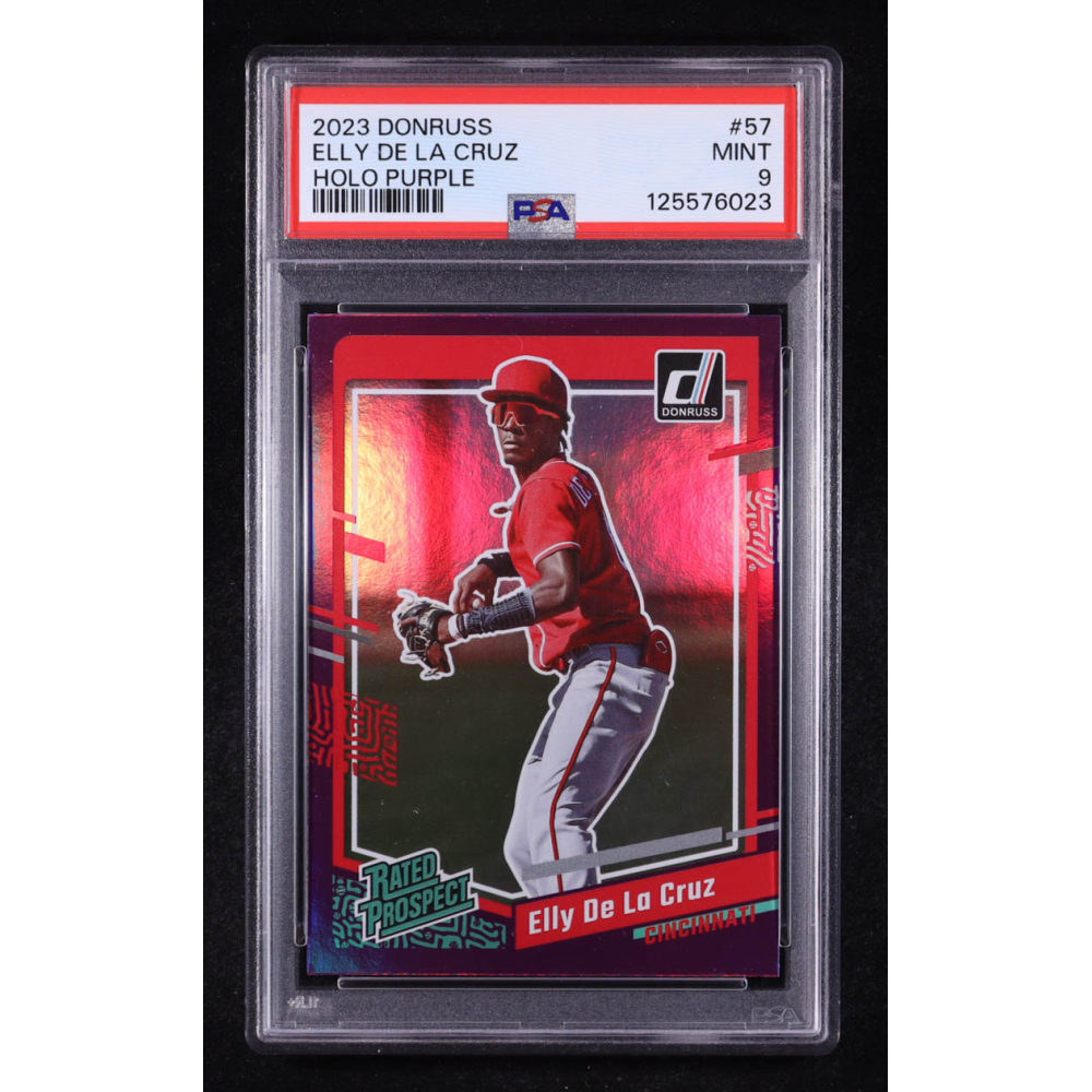 Elly De La Cruz 2023 Donruss Holo Purple #57 RC (PSA 9) at PristineAuction.com