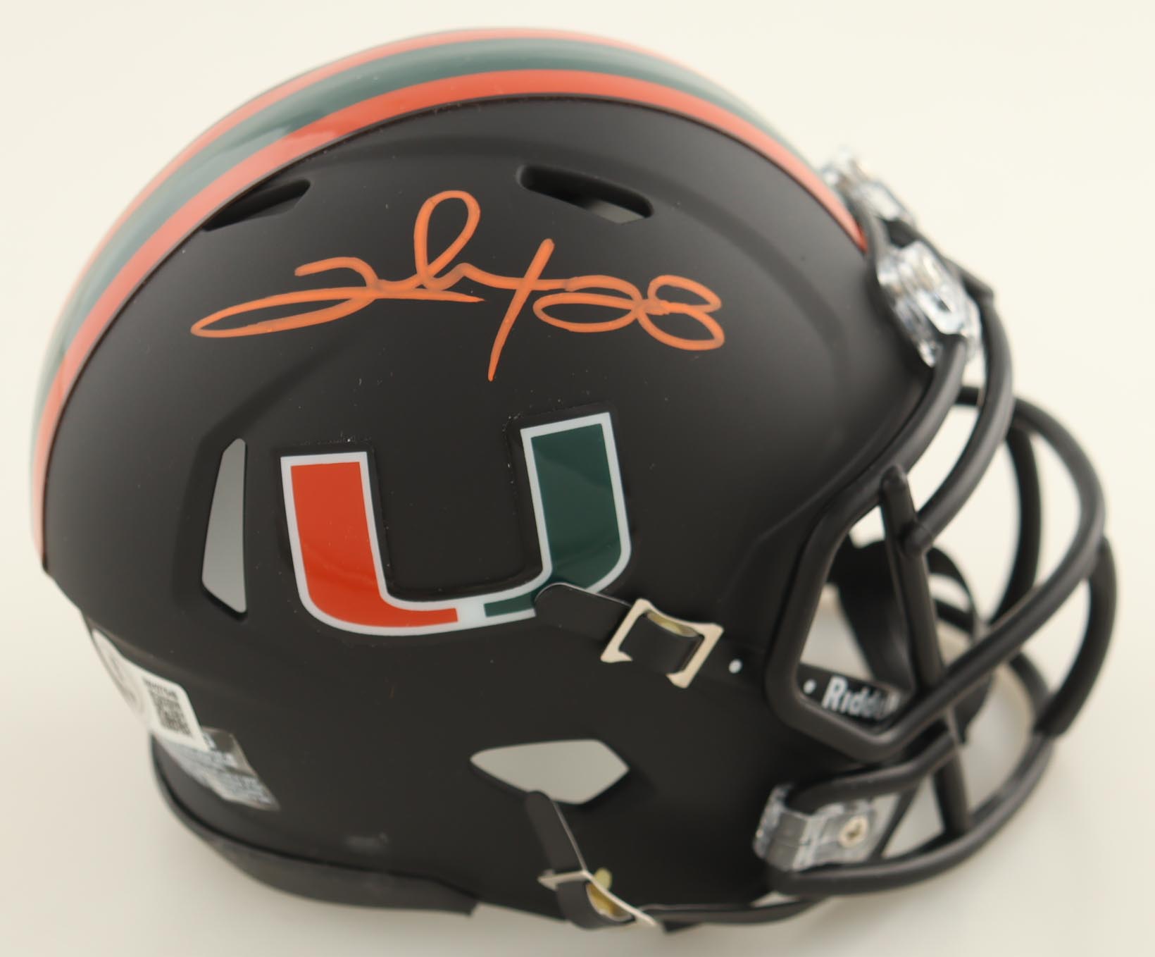 Clinton Portis Signed Miami Hurricanes Eclipse Alternate Speed Mini Helmet (Beckett) at PristineAuction.com Clinton Portis Signed Miami Hurricanes Eclipse Alternate Speed Mini Helmet (Beckett) at PristineAuction.com