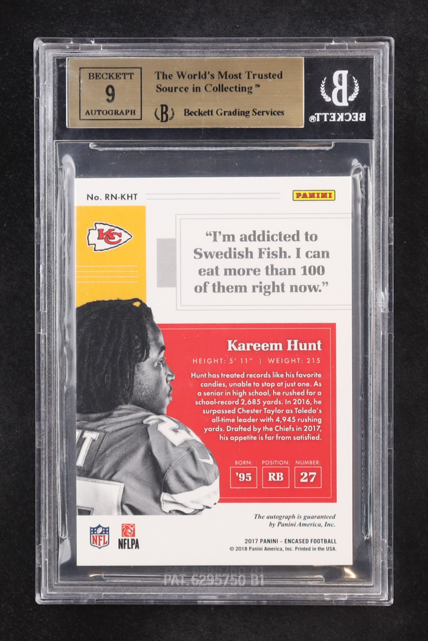 Kareem Hunt 2017 Panini Encased Rookie Notable Signatures #RNKHT RC #04/75 (BGS 9.5 | Autograph Graded BGS 9) at PristineAuction.com Kareem Hunt 2017 Panini Encased Rookie Notable Signatures #RNKHT RC #04/75 (BGS 9.5 | Autograph Graded BGS 9) at PristineAuction.com