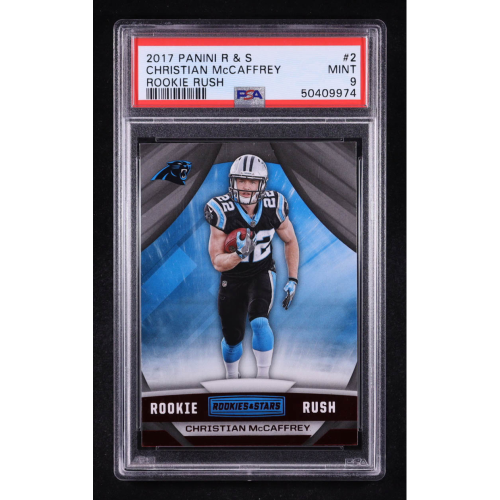 Christian McCaffrey 2017 Panini Rookie & Stars Rookie Rush #2 RC (PSA 9) at PristineAuction.com