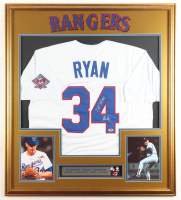 Nolan Ryan Signed Custom Framed Jersey Display with (3) Vintage Ryan Career Pins Inscribed "7 No-Hitter" (PSA) at PristineAuction.com