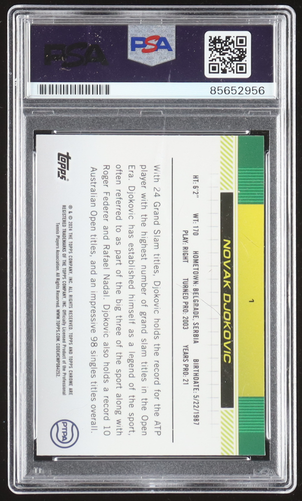 Novak Djokovic Signed 2024 Topps Chrome Tennis #1 (PSA) at PristineAuction.com Novak Djokovic Signed 2024 Topps Chrome Tennis #1 (PSA) at PristineAuction.com