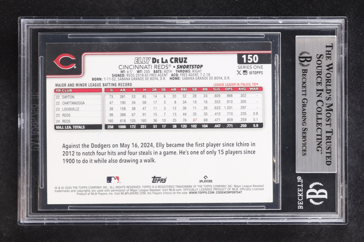Elly De La Cruz Signed 2025 Topps Future Stars #150 (BGS) at PristineAuction.com Elly De La Cruz Signed 2025 Topps Future Stars #150 (BGS) at PristineAuction.com