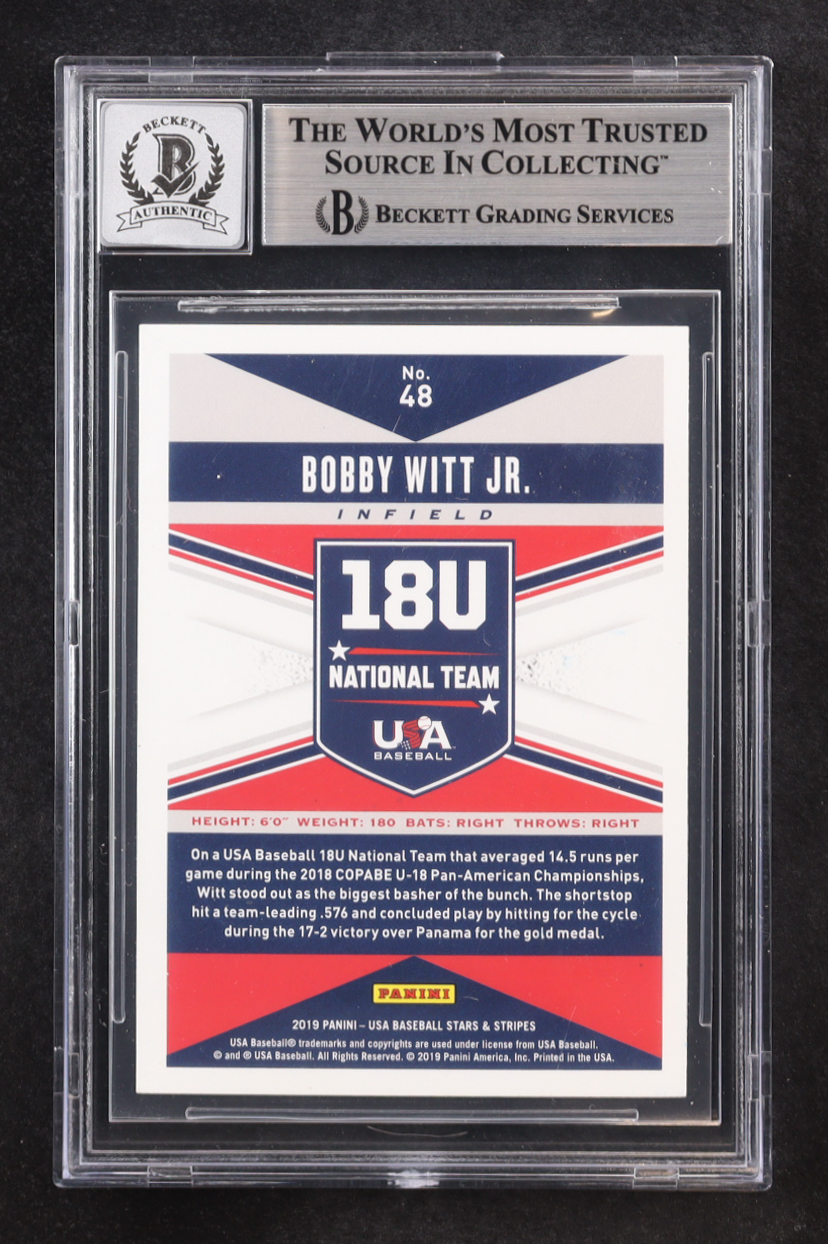 Bobby Witt Jr. Signed 2019 Panini USA Baseball Star & Stripes #48 RC (BGS | BGS Autograph Graded 10) at PristineAuction.com Bobby Witt Jr. Signed 2019 Panini USA Baseball Star & Stripes #48 RC (BGS | BGS Autograph Graded 10) at PristineAuction.com