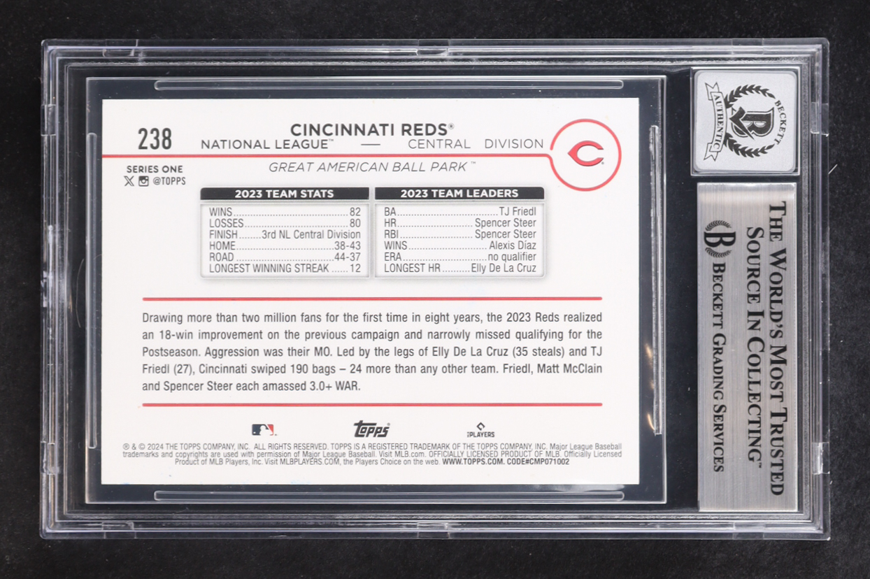 Elly De La Cruz Signed 2024 Topps Cincinnati Reds #238 (BGS | BGS Autograph Graded 10) at PristineAuction.com Elly De La Cruz Signed 2024 Topps Cincinnati Reds #238 (BGS | BGS Autograph Graded 10) at PristineAuction.com