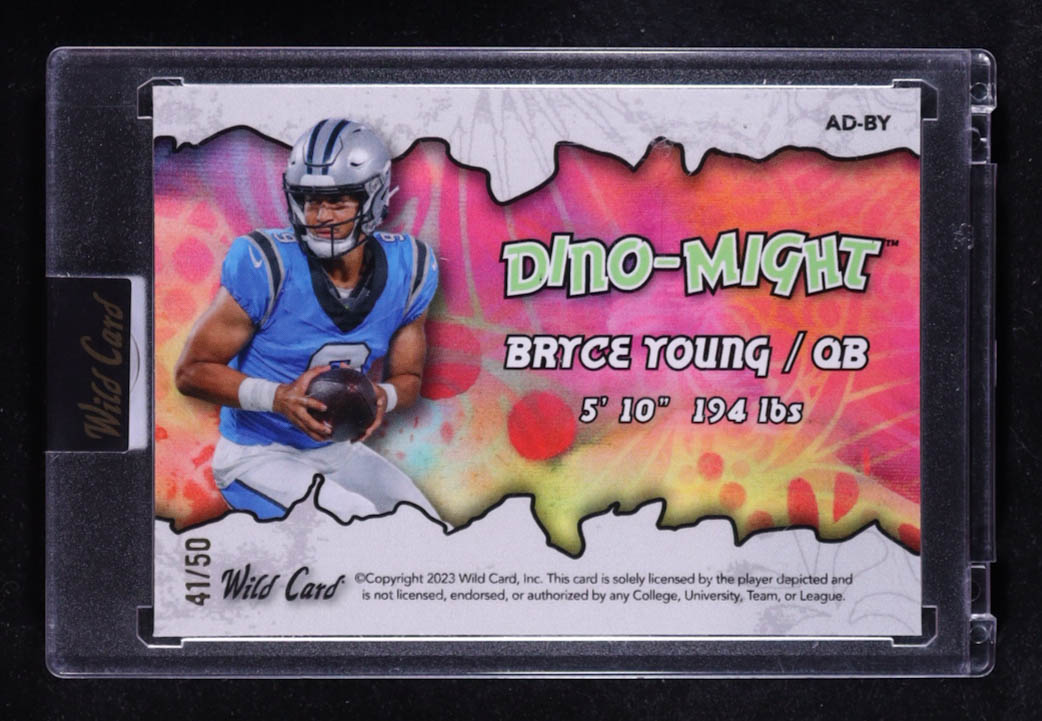 Bryce Young 2023 Wild Card Alumination Dino-Might Pterodactyl Prismatic Silver #ADBY #41/50 RC at PristineAuction.com Bryce Young 2023 Wild Card Alumination Dino-Might Pterodactyl Prismatic Silver #ADBY #41/50 RC at PristineAuction.com