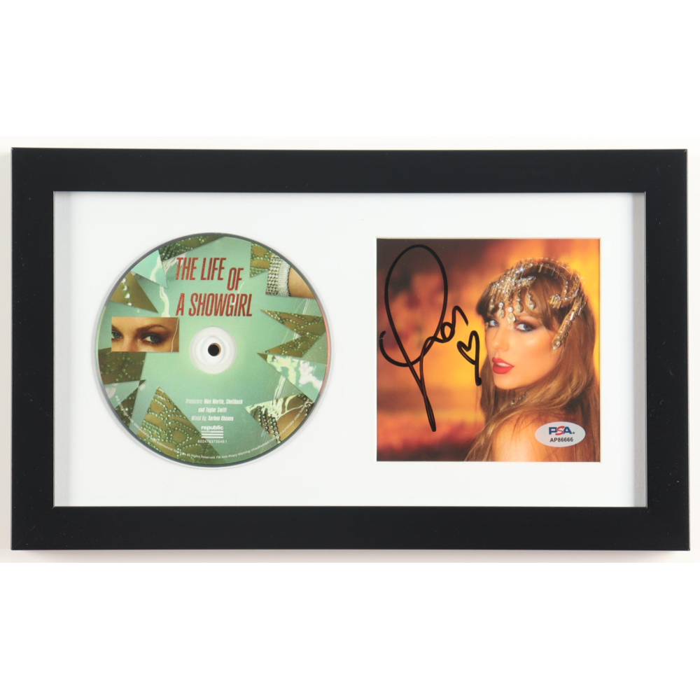 Taylor Swift Signed Custom Framed "The Life Of A Showgirl" CD Insert Display with Disc (PSA) at PristineAuction.com