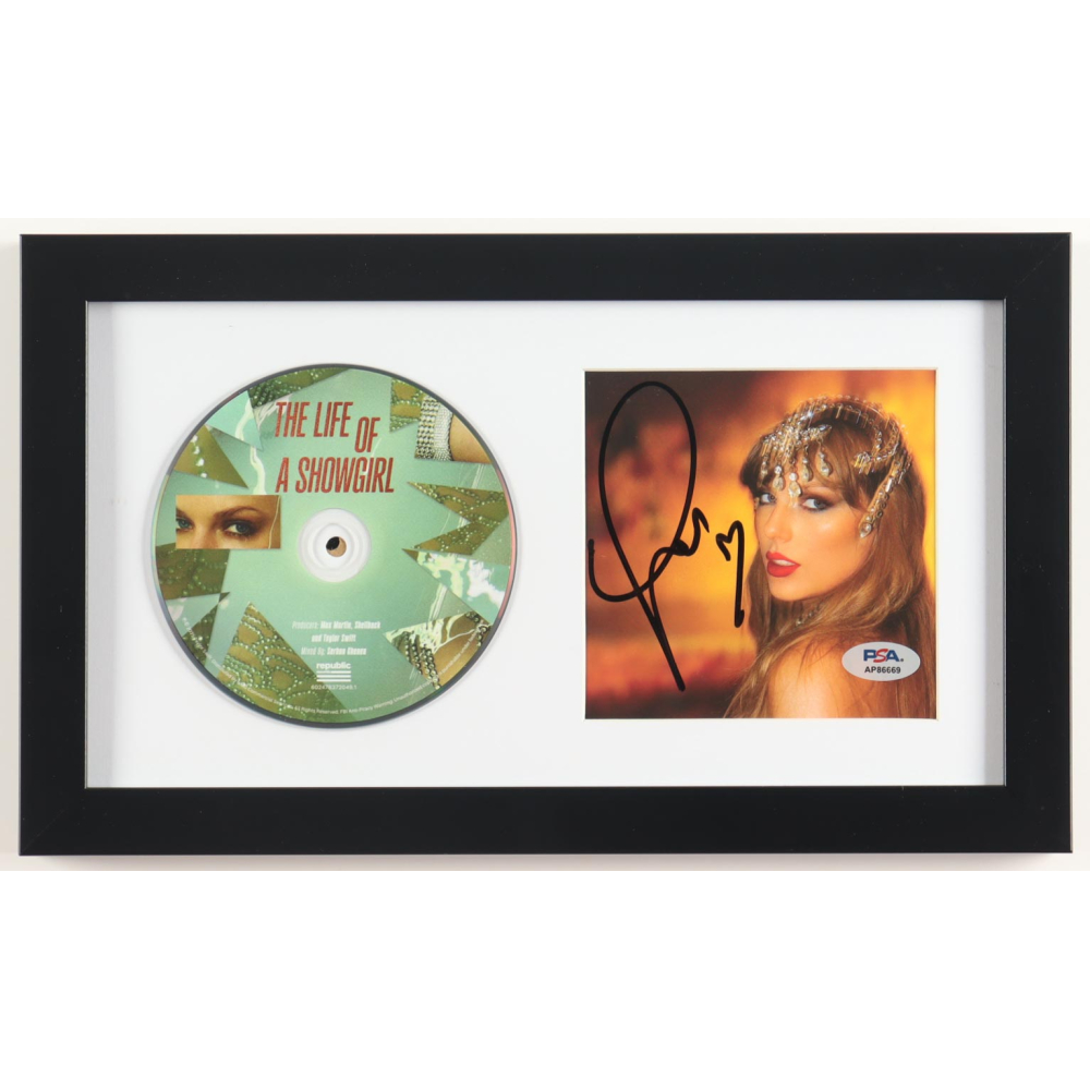 Taylor Swift Signed Custom Framed "The Life Of A Showgirl" CD Insert Display with Disc (PSA) at PristineAuction.com