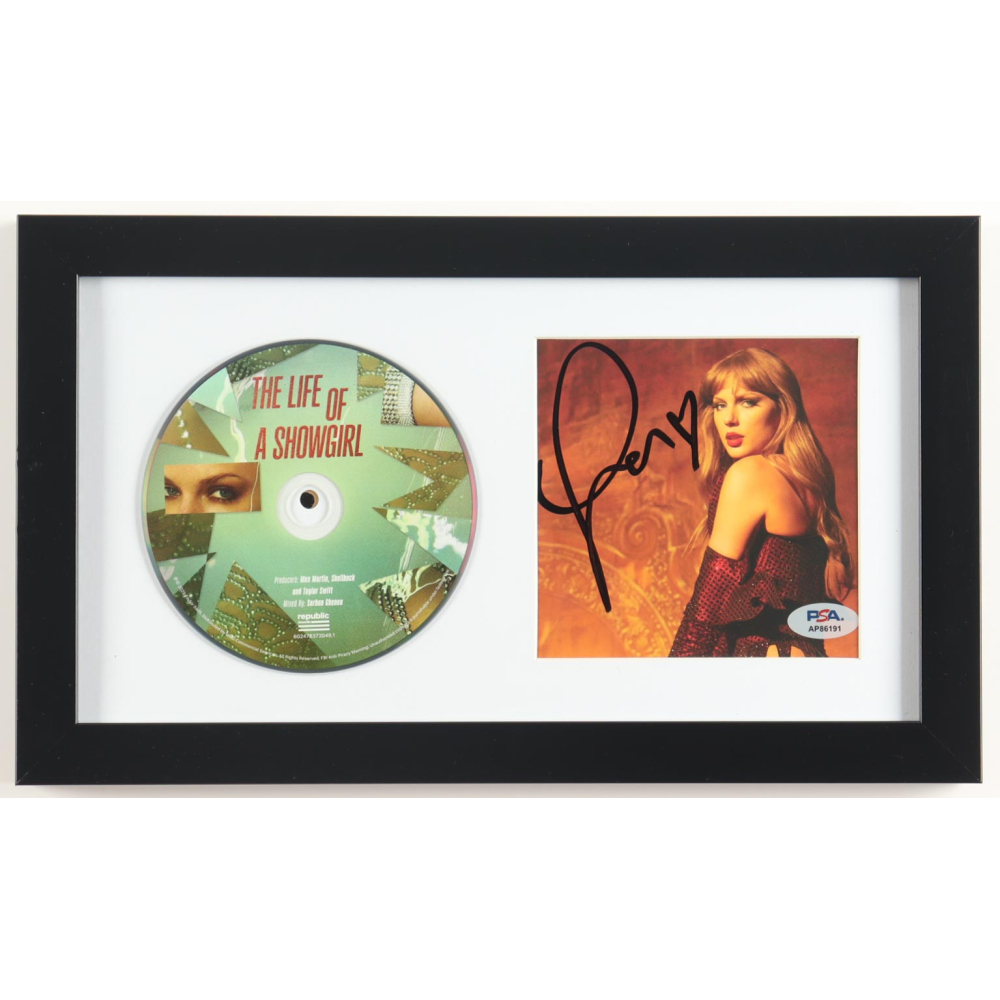 Taylor Swift Signed Custom Framed "The Life Of A Showgirl" CD Insert Display with Disc (PSA) at PristineAuction.com