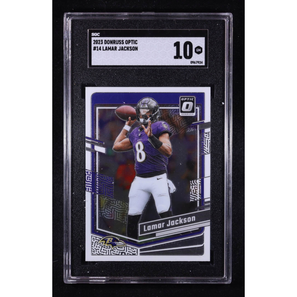 Lamar Jackson 2023 Donruss Optic #14 (SGC 10) at PristineAuction.com