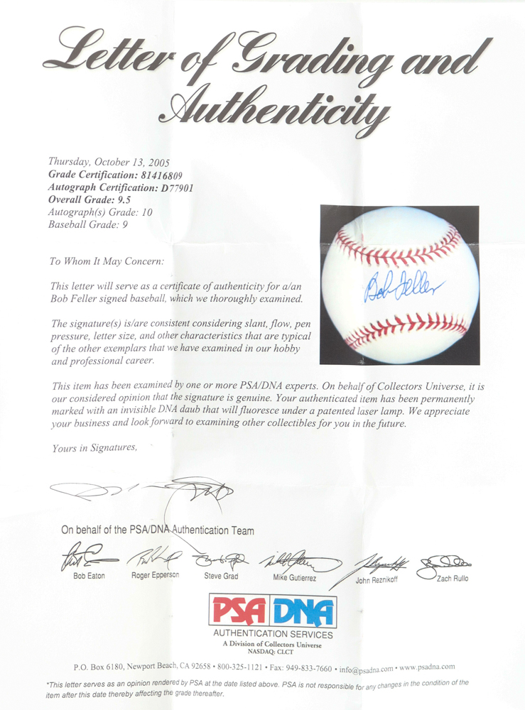 Bob Feller Signed OML Baseball (PSA 9.5) at PristineAuction.com Bob Feller Signed OML Baseball (PSA 9.5) at PristineAuction.com