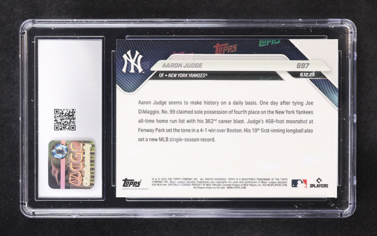 Aaron Judge 2025 Topps Now #697 (CGC 10) at PristineAuction.com Aaron Judge 2025 Topps Now #697 (CGC 10) at PristineAuction.com