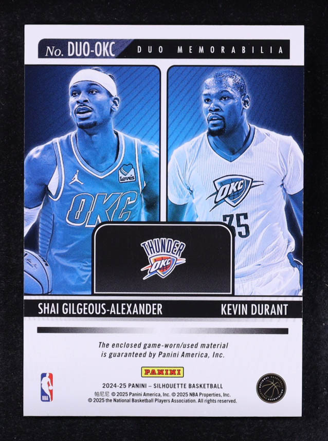 Kevin Durant / Shai Gilgeous-Alexander 2024-25 Panini Silhouette Duo Memorabilia #3 at PristineAuction.com Kevin Durant / Shai Gilgeous-Alexander 2024-25 Panini Silhouette Duo Memorabilia #3 at PristineAuction.com