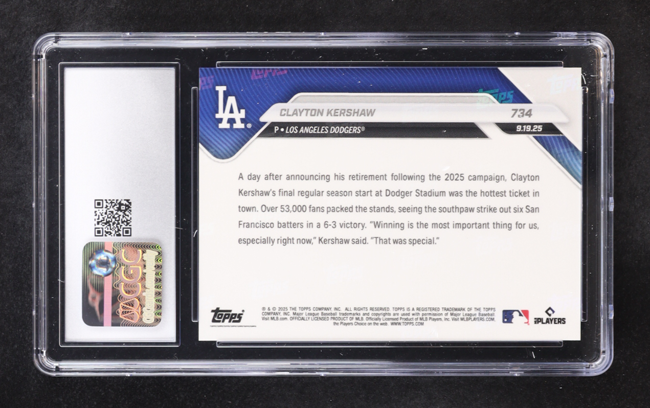 Clayton Kershaw 2025 Topps Now #734 (CGC 10) at PristineAuction.com Clayton Kershaw 2025 Topps Now #734 (CGC 10) at PristineAuction.com